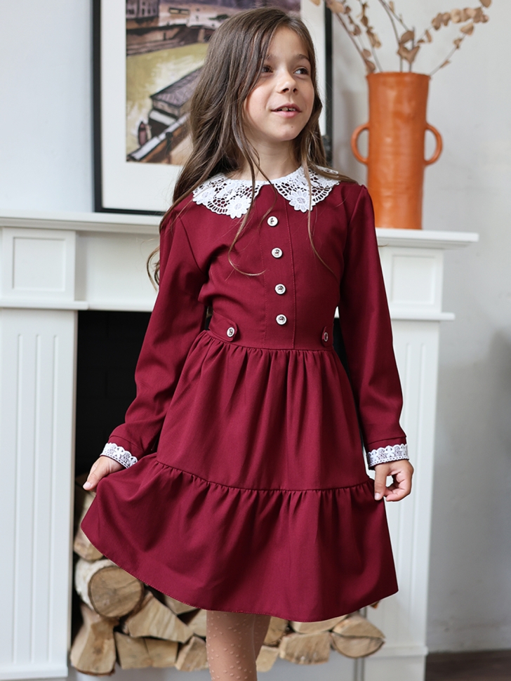 Платье для девочки школьное БУШОН SK12, цвет бордовый - 