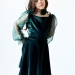 Платье велюровое БУШОН ST63, цвет изумрудный/пояс choker
