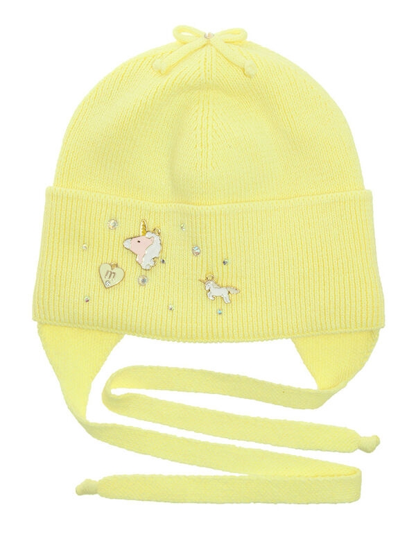Шапка для девочки Пинки пай, Миалт бледно-желтый, весна-осень - Шапочки на завязках