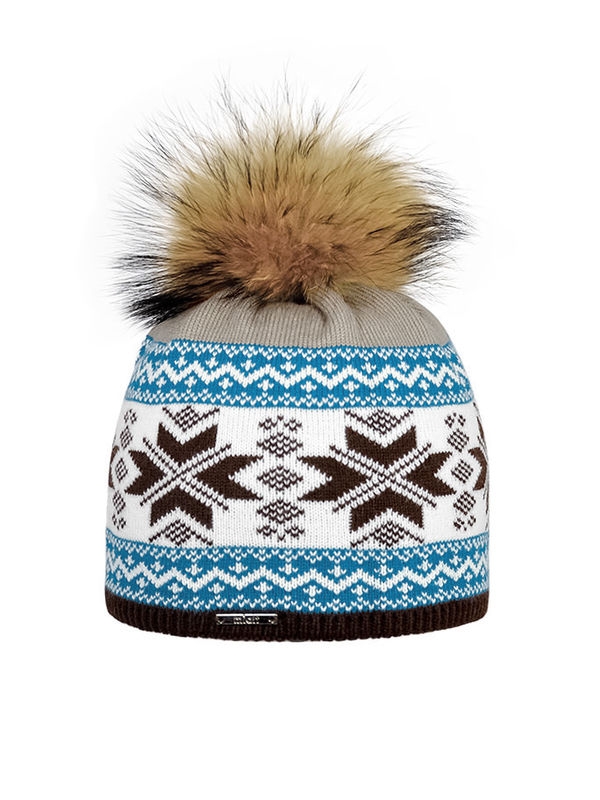 Шапка Андорра, Миалт темно-коричневый/бирюзовый - Шапки с меховым помпоном