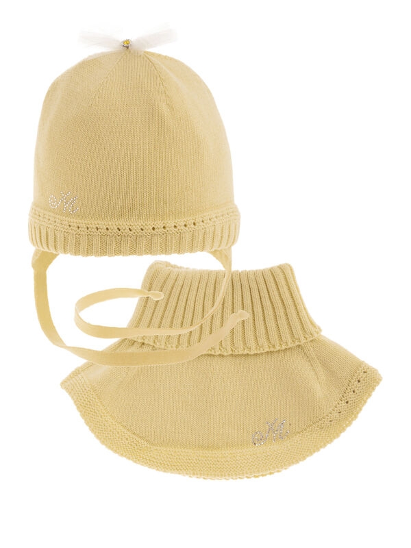 Комплект для девочки Ника, Миалт натурально/желтый, весна-осень - Комплект: шапочки и шарф