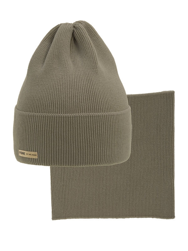 Комплект Fone, Миалт бежевый/хаки, весна-осень - Комплект: шапочки и шарф
