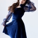 Платье велюровое БУШОН ST63, цвет темно-синий/пояс choker