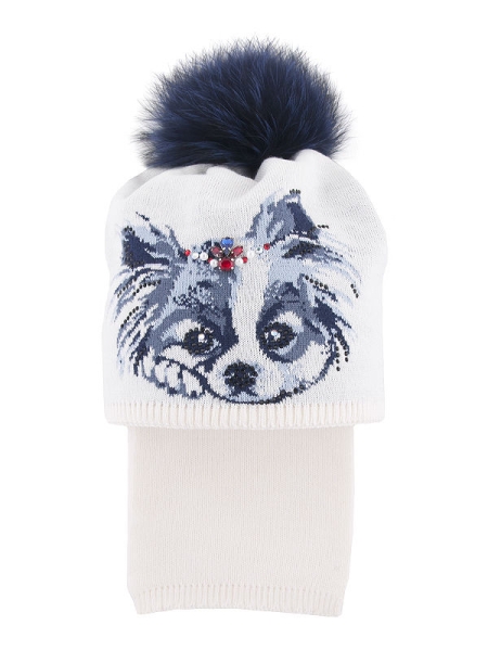 Комплект для девочки Тори, Миалт белый/темно-синий, зима - Комплекты: шапка и шарф