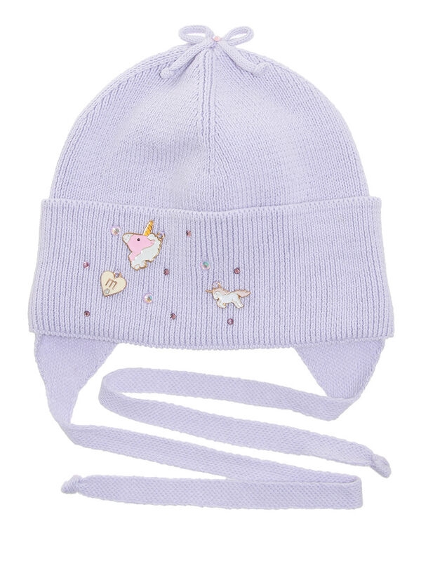 Шапка для девочки Пинки пай, Миалт бледно-сиреневый, весна-осень - Шапочки на завязках