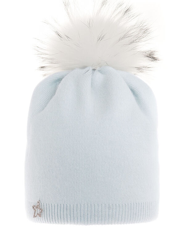 Шапка для девочки Луиза, Миалт бледно-голубой, зима - Шапки с меховым помпоном