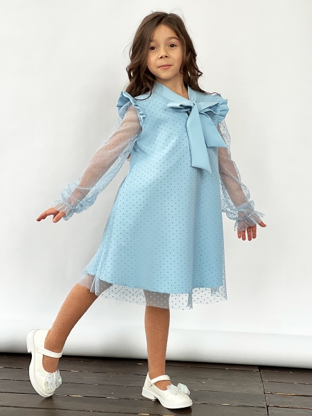 Платье для девочки нарядное БУШОН ST50, отделка фатин, цвет голубой - Платья коктельные / вечерние