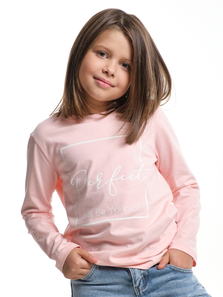 Футболка для девочек Mini Maxi, модель 7721, цвет кремовый/розовый - Лонгсливы