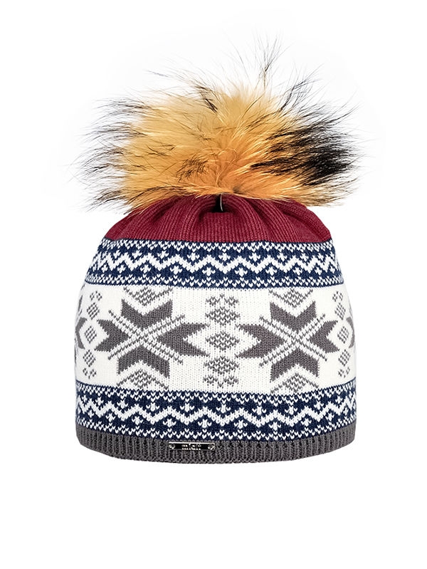 Шапка Андорра, Миалт графитовый/темно-синий - Шапки с меховым помпоном