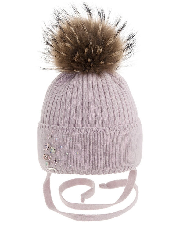 Шапка для девочки Грация, Миалт пудровый, зима - Шапки с меховым помпоном