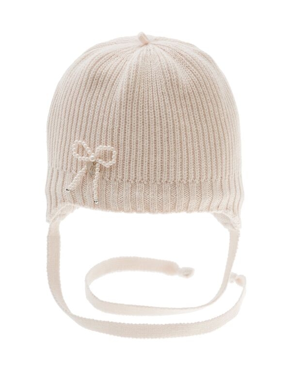 Шапка для девочки Петелька, Миалт светло-бежевый, зима - Шапочки на завязках