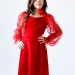 Платье велюровое БУШОН ST63, цвет красный/пояс choker