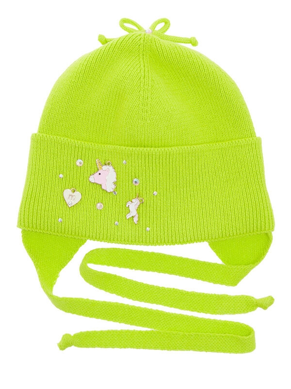 Шапка для девочки Пинки пай, Миалт лимон/неон, весна-осень - Шапочки на завязках