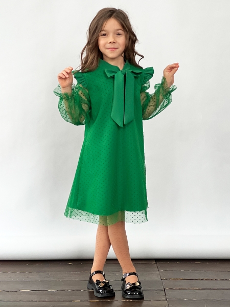 Платье для девочки нарядное БУШОН ST50, отделка фатин, цвет зеленый - Платья коктельные / вечерние