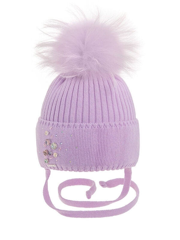 Шапка для девочки Грация, Миалт сиренево-розовый, зима - Шапки с меховым помпоном