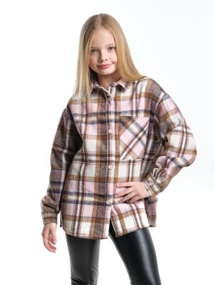 Рубашка для девочек Mini Maxi, модель 7845, цвет розовый/белый/клетка