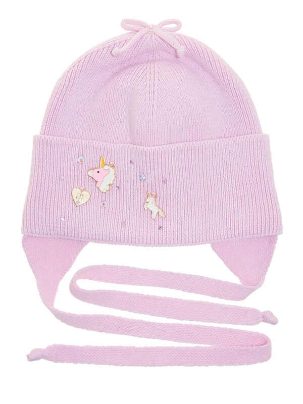 Шапка для девочки Пинки пай, Миалт сиренево-розовый, весна-осень - Шапочки на завязках