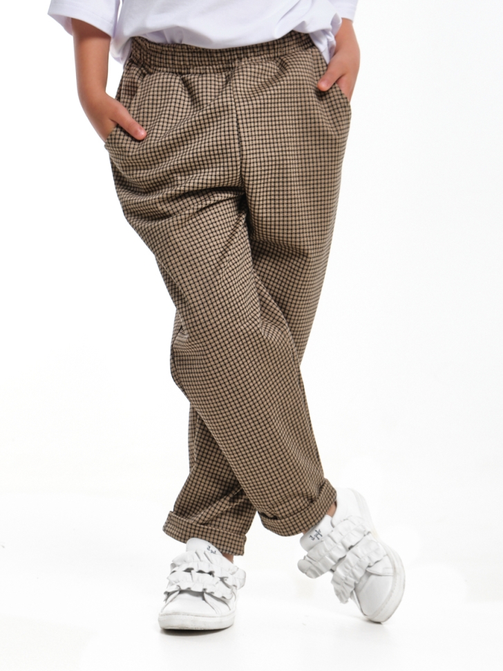 Брюки для девочек Mini Maxi, модель 7968, цвет коричневый/клетка - Брюки для девочек