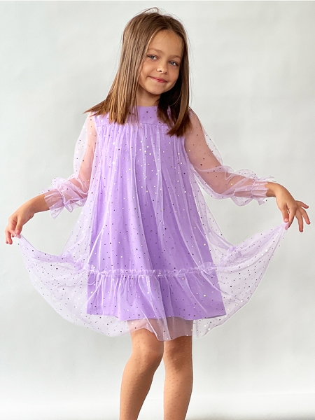 Платье для девочки нарядное БУШОН ST53, цвет сиреневый блестки - Платья коктельные / вечерние