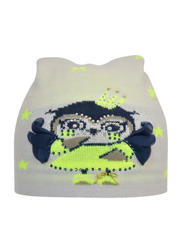 Шапка для девочки Жу-жу, Миалт светло-серый//лимон/неон, весна-осень - Для девочек весна-осень