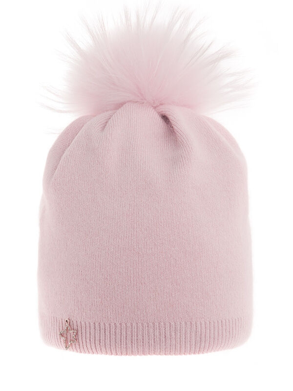 Шапка для девочки Луиза, Миалт светло-пудровый, зима - Шапки с меховым помпоном