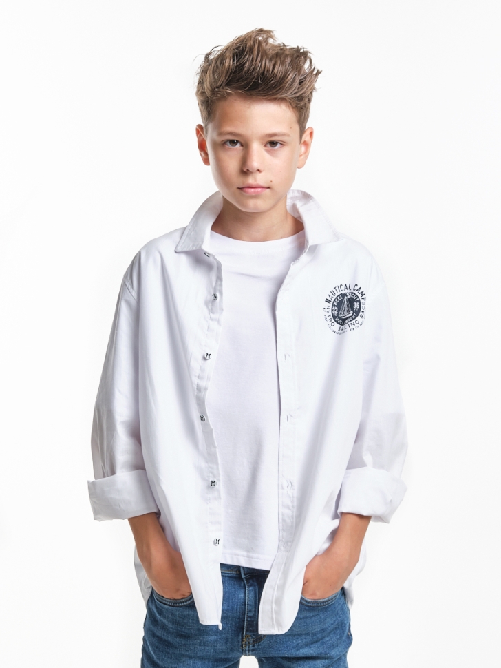 Рубашка для мальчиков Mini Maxi, модель 7979, цвет белый - Рубашки с длинным рукавом