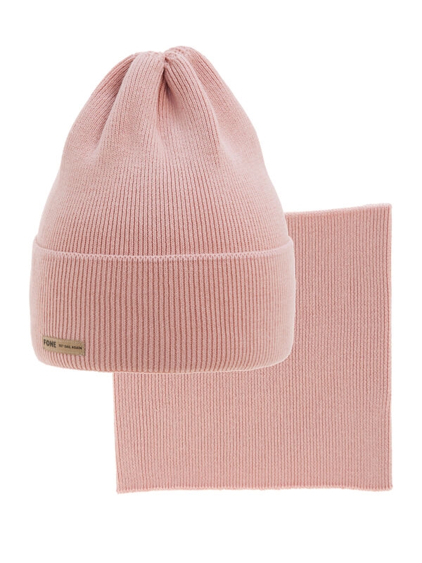 Комплект Fone, Миалт пудровый, весна-осень - Комплект: шапочки и шарф