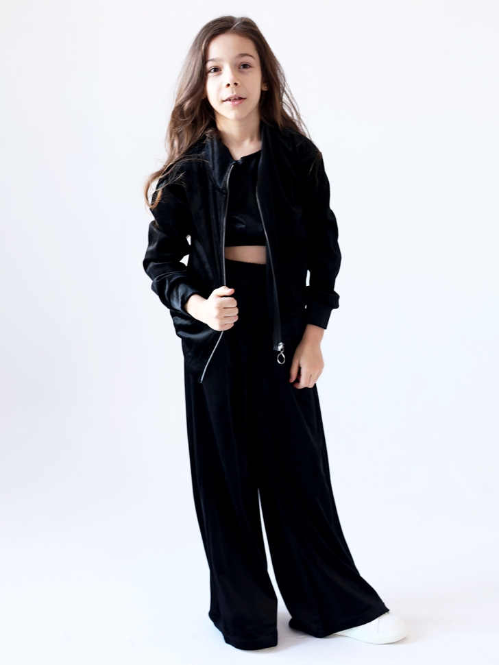 Костюм для девочки из велюра БУШОН SP223, цвет черный - 