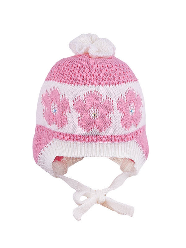 Шапка для девочки Отрада, Миалт молочный/ярко-розовый - Шапочки на завязках