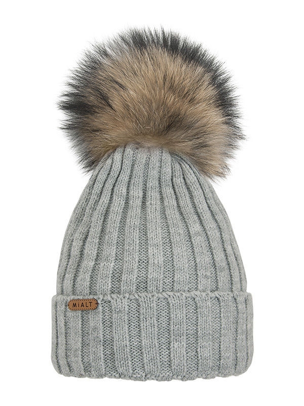 Шапка Дакота, Миалт светло-серый, зима - Шапки с меховым помпоном