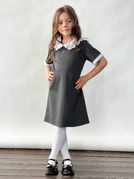 Платье для девочки школьное БУШОН SK10, цвет серый - Платья / сарафаны для школы