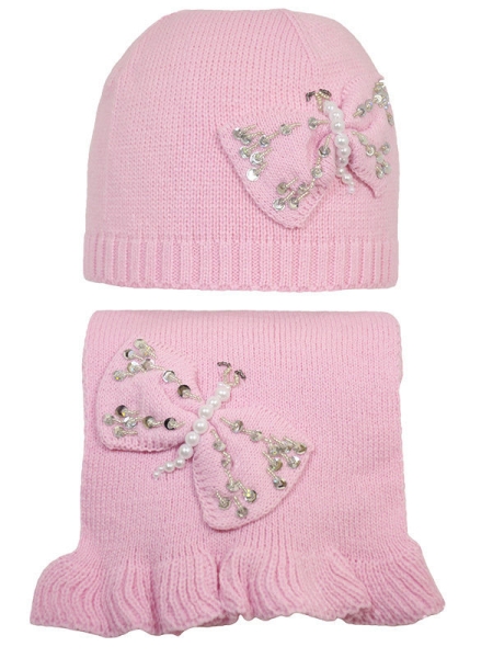 Комплект для девочки Весенняя сказка, Миалт розовый - Комплект: шапочки и шарф