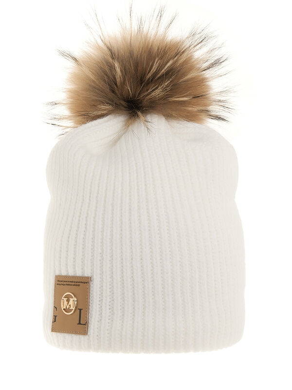 Шапка для девочки Мания, Миалт белый, зима - Шапки с меховым помпоном