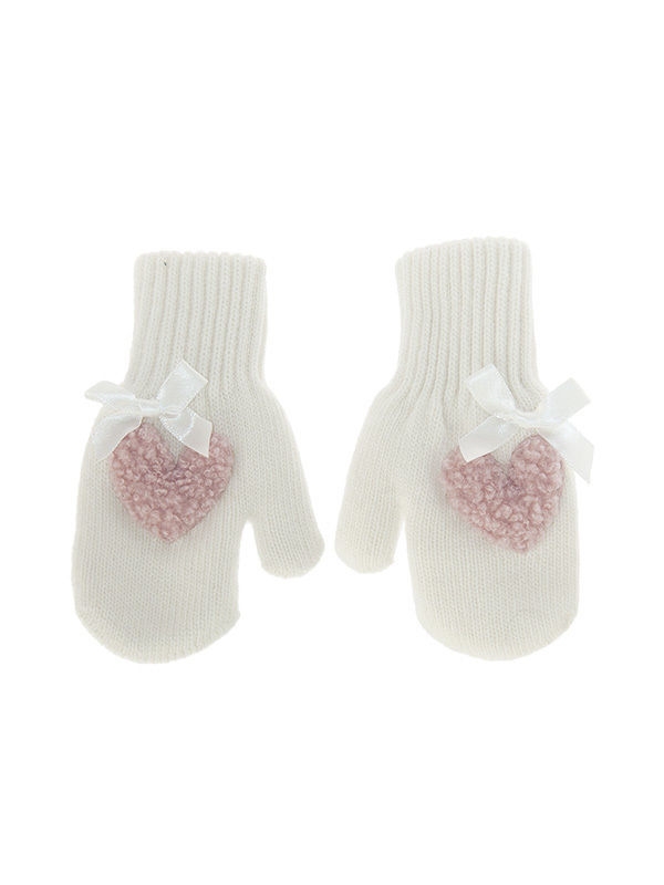 Варежки для девочки Теплое сердце, Миалт белый - Варежки