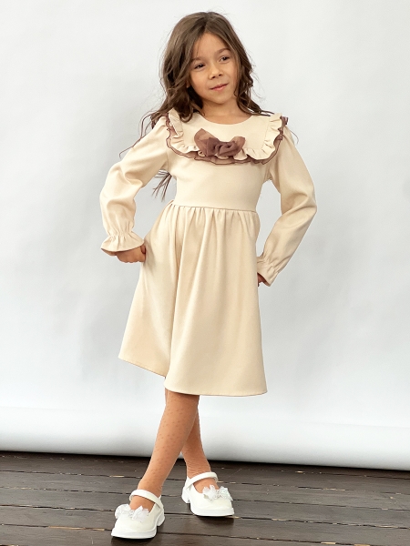 Платье для девочки нарядное БУШОН ST59, цвет капучино коричневый бант - Платья коктельные / вечерние