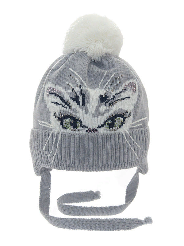 Шапка для девочки Снежок-2, Миалт серый/белый - Шапочки на завязках