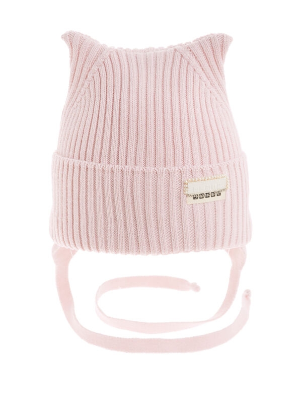 Шапка для девочки Секрет, Миалт бледно-розовый, весна-осень - Шапочки на завязках