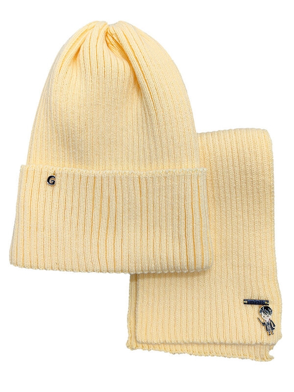 Комплект для девочки Мистика-2, Миалт светло-желтый, весна-осень - Комплект: шапочки и шарф