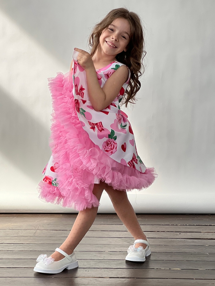 Платье для девочки нарядное БУШОН ST30, стиляги, цвет светло-розовый цветы - Платья СТИЛЯГИ