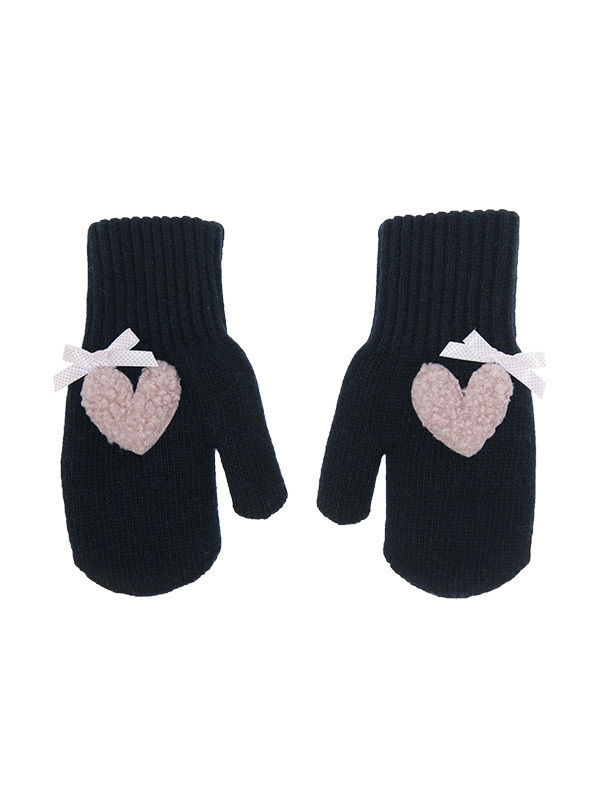 Варежки для девочки Теплое сердце, Миалт темно-синий - Варежки