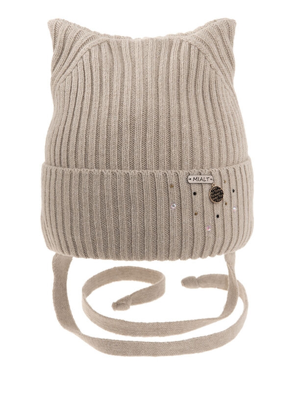 Шапка для девочки Зернышко, Миалт бежевый, зима - Шапочки на завязках