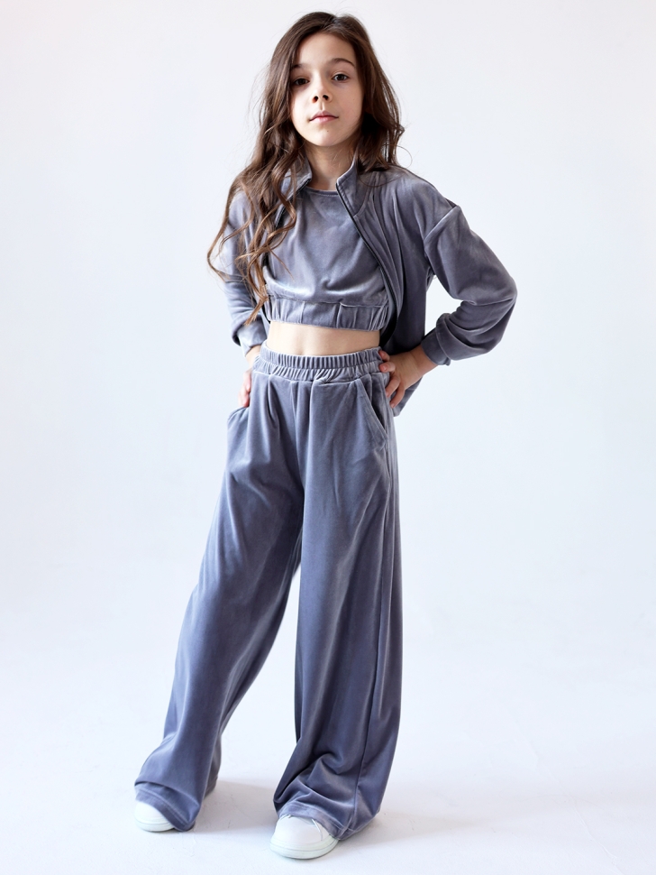 Костюм для девочки из велюра БУШОН SP223, цвет серый - 