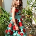 Платье для девочки нарядное БУШОН ST30, стиляги цвет зеленый/красный, принт цветы