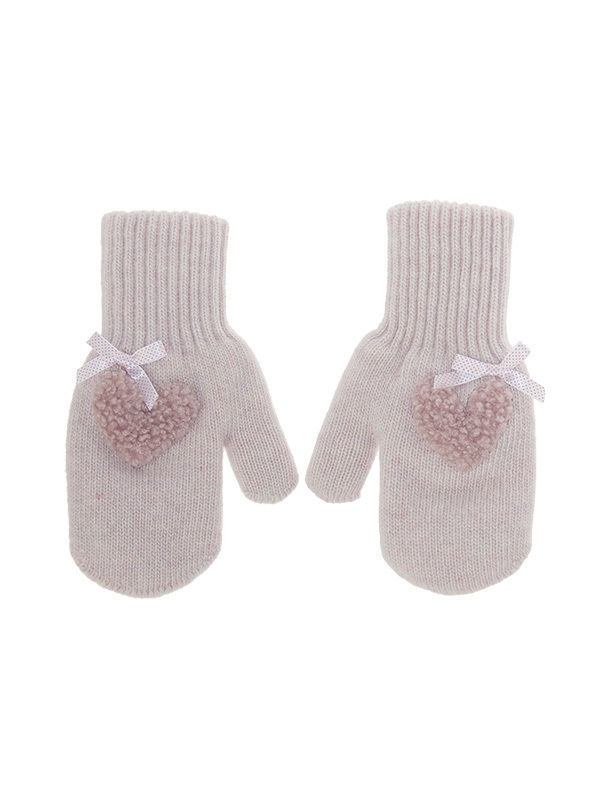 Варежки для девочки Теплое сердце, Миалт грязно-розовый - Варежки