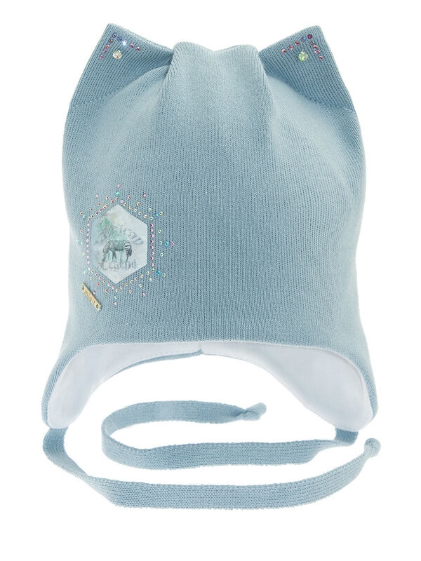 Шапка для девочки Мурмышка, Миалт светлый/джинс, весна-осень - Шапочки на завязках