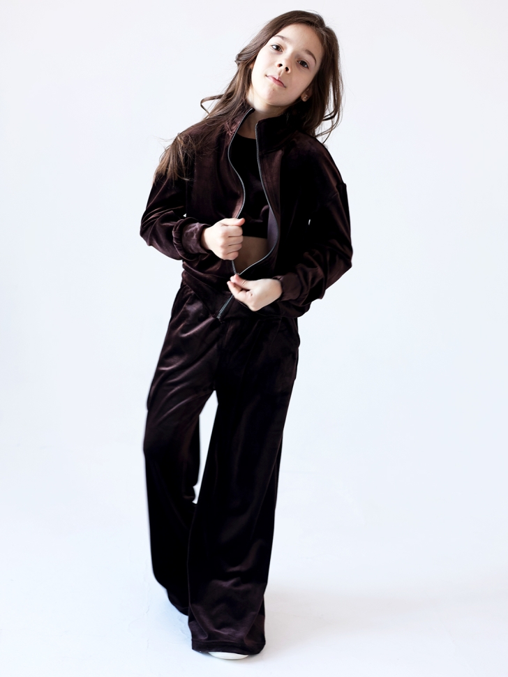 Костюм для девочки из велюра БУШОН SP223, цвет шоколад - 