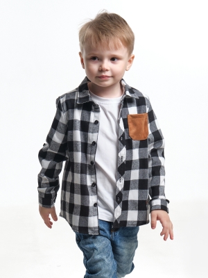 Рубашка для мальчиков Mini Maxi, модель 7846, цвет черный/белый/клетка