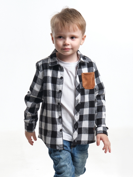 Рубашка для мальчиков Mini Maxi, модель 7846, цвет черный/белый/клетка - Рубашки с длинным рукавом