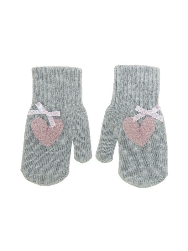 Варежки для девочки Теплое сердце, Миалт светло-серый - Варежки