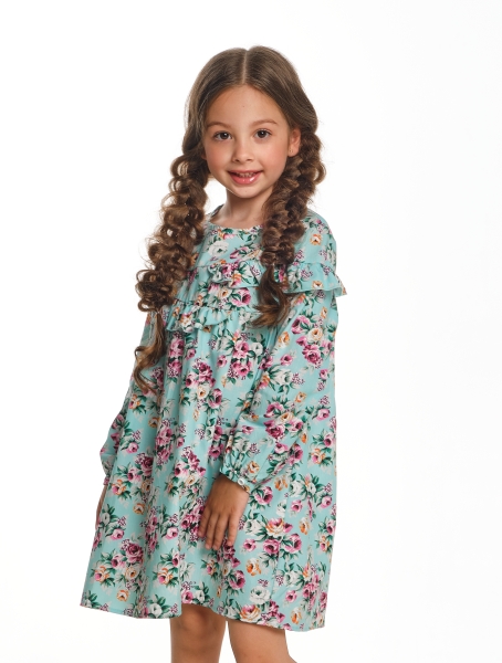 Платье для девочек Mini Maxi, модель 7129, цвет бирюзовый/мультиколор - Платья для девочек с длинным рукавом